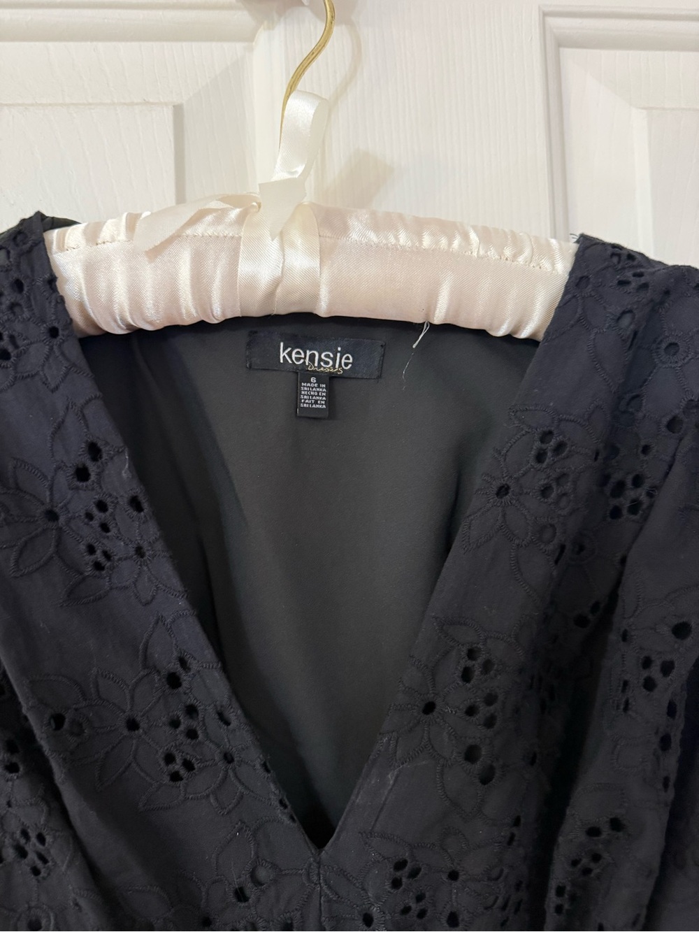 🖤kensie Black Eyelet Midi Wrap Dress with Waist Tie NWT - Picture 5 of 12